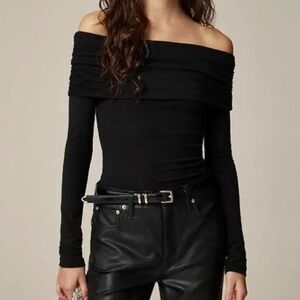J Crew Black Refined Rib Off-the-Shoulder Knit Top - S